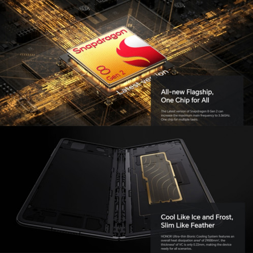 Honor Magic V2 5G, 16 Go + 256 Go, 7,92 pouces + 6,43 pouces MagicOS 7.2 Snapdragon 8 Gen2 Octa Core jusqu'à 3,36 GHz, réseau : 5G, OTG, ne prend pas en charge Google Play (noir soie) SH301A191-011