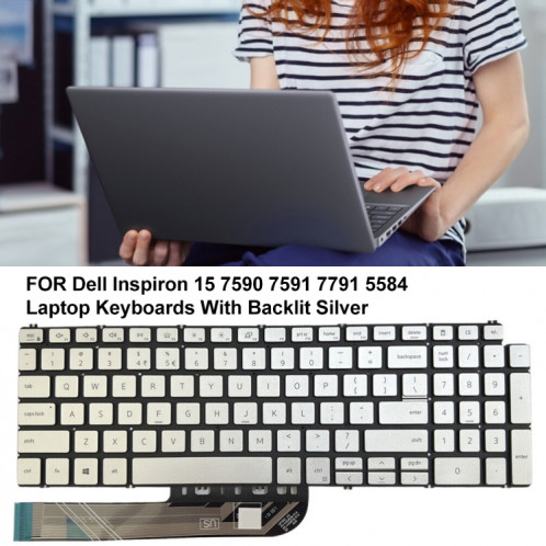 Pour Dell Inspiron 15 7590/7791/5584 US Version clavier d'ordinateur portable rétro-éclairé (argent) SH901A92-06