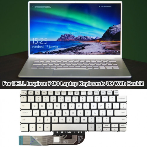 Pour Dell Inspiron 7490/Vostro 5390 US Version clavier d'ordinateur portable rétro-éclairé (argent) SH201A900-06