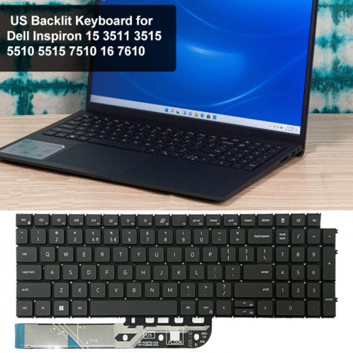Pour Dell Inspiron 15-3511 3515 5510 7510 16-7610 US Version rétro-éclairage clavier d'ordinateur portable (noir) SH501A396-06