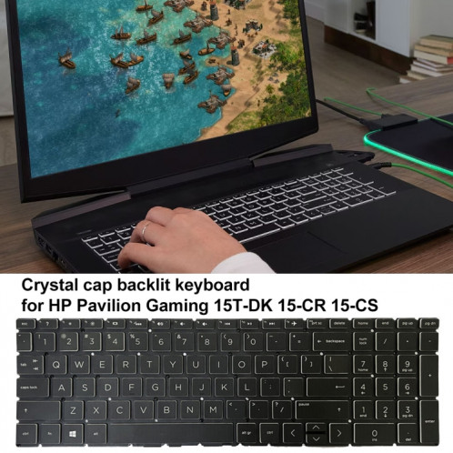 Pour HP Pavilion Gaming 15-DK Crystal Cap US Version clavier rétroéclairé pour ordinateur portable SH5001106-06