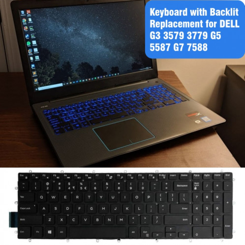 Clavier d'ordinateur portable rétroéclairé pour Dell G3 3579 3779 / G5 5587 / G7 7588 (mot blanc) SH301B681-06