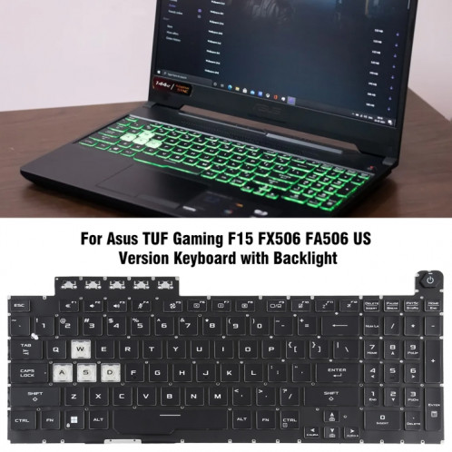 Pour Asus TUF Gaming F15 FX506 FA506 US Version clavier d'ordinateur portable rétro-éclairé (noir) SH401A1365-06