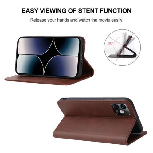 Pour Ulefone Note 16 Pro étui de téléphone en cuir à fermeture magnétique (marron) SH202C1350-08