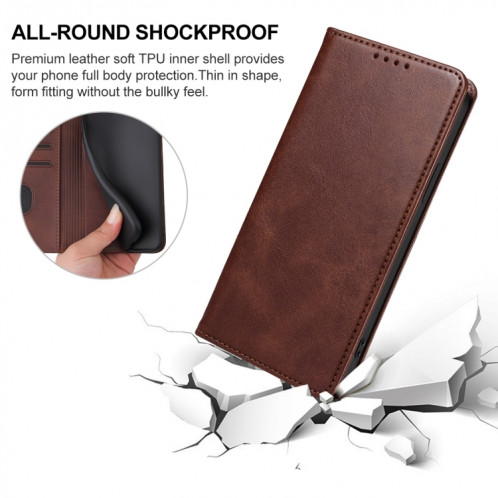 Pour Ulefone Armor X12 Étui de téléphone en cuir à fermeture magnétique (marron) SH204C1173-08