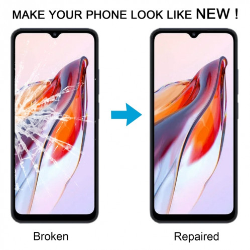 Pour Xiaomi Redmi 12C 4G lentille extérieure en verre avec adhésif OCA optiquement transparent SH47021765-00