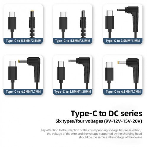 Câble adaptateur d'alimentation CC 9 V 5,5 x 2,5 mm vers Type-C SH4401523-07