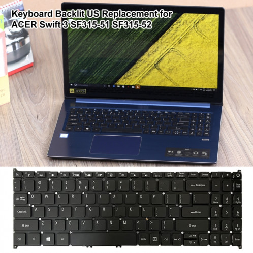 Pour Acer Swift 3 SF315-51 US Version clavier d'ordinateur portable rétro-éclairé SH180214-06