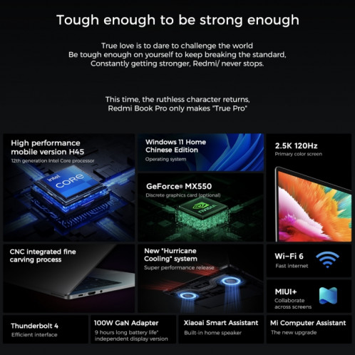 Ordinateur portable Xiaomi RedmiBook Pro 14 pouces, 16 Go + 512 Go, Windows 11 Home Version chinoise, Intel 12e génération Core i7-12650H Deca Core MX550 Discrete Graphics SX7301863-013