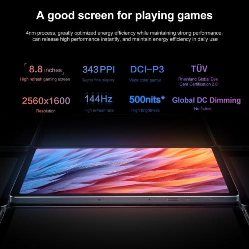 Tablette de jeu WiFi Lenovo LEGION Y700 2023 8,8 pouces, 16 Go + 512 Go, Android 13, Qualcomm Snapdragon 8+ Gen1 Octa Core (couleur titane) SL702A1688-016