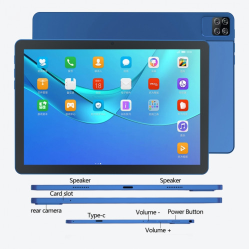 Tablette PC BDF P40 4G LTE 10,1 pouces, 8 Go + 256 Go, Android 12 MTK6762 Octa Core, prise en charge double SIM, (bleu) SB701B604-010