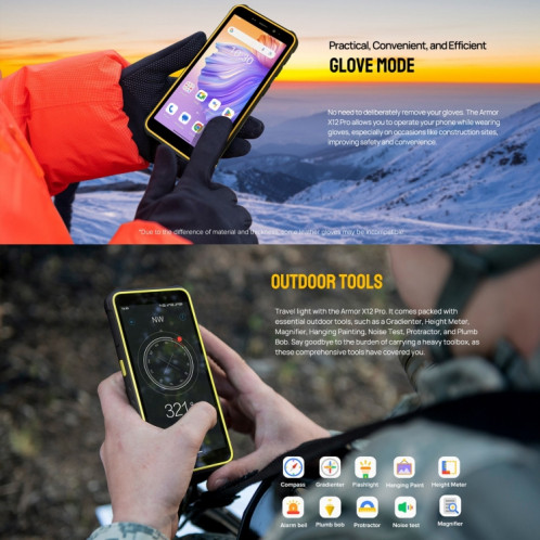 Ulefone Armor X12 Pro, 4 Go + 64 Go, téléphone robuste IP68/IP69K, 5,45 pouces Android 13 MediaTek Helio G36 Octa Core, réseau : 4G, NFC (moins vert) SU801B69-016
