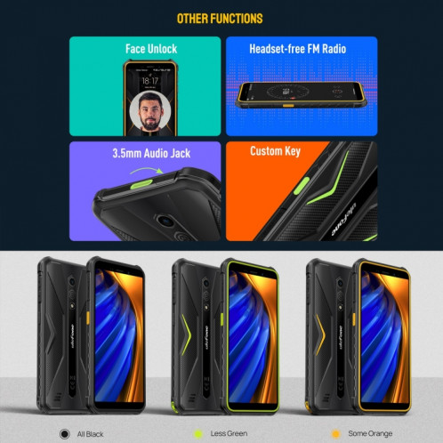  Ulefone Armor X12 Pro, 4 Go + 64 Go, téléphone robuste IP68/IP69K, 5,45 pouces Android 13 MediaTek Helio G36 Octa Core, réseau : 4G, NFC (moins vert) SU801B69-016