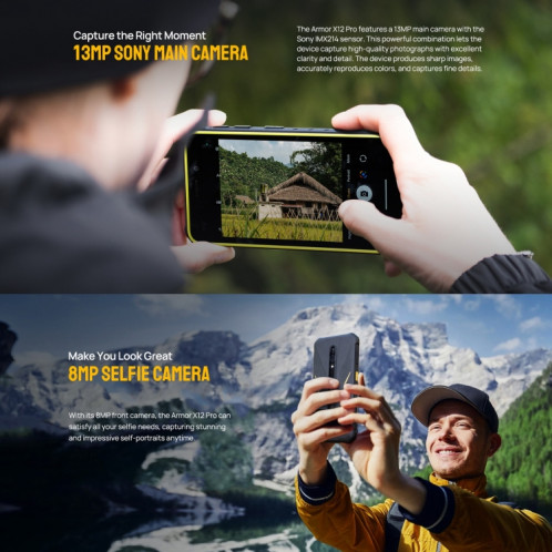  Ulefone Armor X12 Pro, 4 Go + 64 Go, téléphone robuste IP68/IP69K, 5,45 pouces Android 13 MediaTek Helio G36 Octa Core, réseau : 4G, NFC (moins vert) SU801B69-016