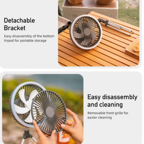 DQ216 10000mAh Extérieur Portable Levable Tête Pivotante Camping Ventilateur Tente Suspendue Vertical Coloré Lumière avec Télécommande (Vert Avocat) SH201C1096-07
