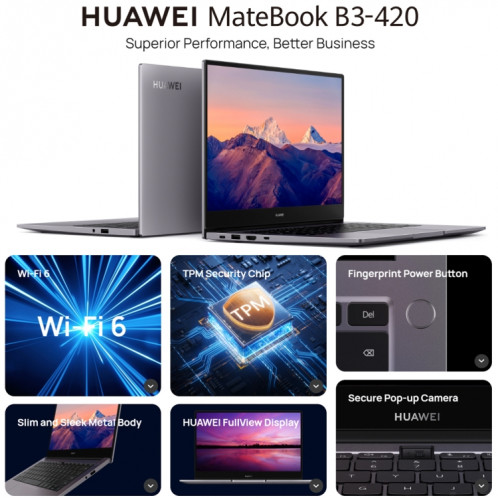 Ordinateur portable HUAWEI MateBook B3-420, 16 Go + 512 Go, 14 pouces Windows 11 Home Version chinoise, Intel 11th Gen Core i5-1135G7 Integrated Graphics (Gris foncé) SH001A751-019