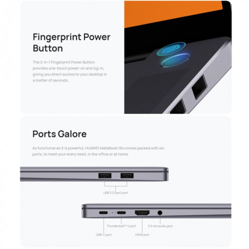 Ordinateur portable HUAWEI MateBook 16s, 16 Go + 512 Go, écran tactile 16 pouces Windows 11 Home Version chinoise, Intel 12e génération Core i5-12500H graphiques intégrés (argent) SH101B1178-021