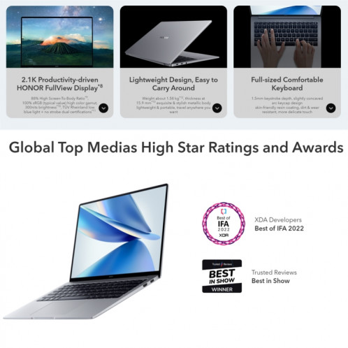 Ordinateur portable HONOR MagicBook 14 2022, 16 Go + 512 Go, 14 pouces Windows 11 Home Version chinoise, Intel 12e génération Core i5-12500H RTX2050 Discrete Graphics (Gris) SH201A1138-029