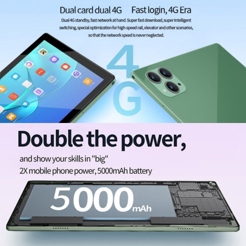 Tablette PC BDF P50 4G LTE 10,1 pouces, 8 Go + 256 Go, Android 12 MTK6762 Octa Core, prise en charge double SIM, (bleu) SB901A1787-010