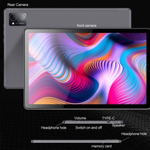 Tablette PC BDF P60 4G LTE 10,1 pouces, 8 Go + 128 Go, Android 11 MTK6755 Octa Core, prise en charge double SIM, (gris) SB201B1373-010