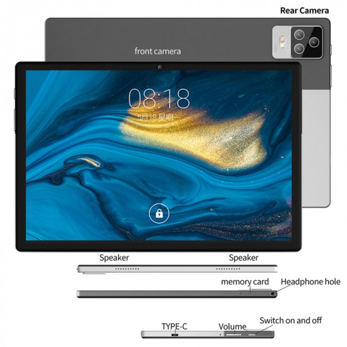 Tablette PC BDF P70 4G LTE 10,1 pouces, 8 Go + 128 Go, Android 11 MTK6755 Octa Core, prise en charge double SIM, (argent) SB601C474-012