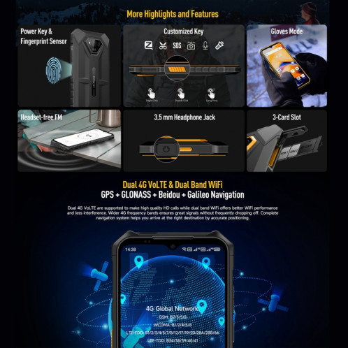  Ulefone Armor X13, 6 Go + 64 Go, téléphone robuste IP68/IP69K, 6,52 pouces Android 13 MediaTek Helio G36 Octa Core, réseau : 4G, NFC, OTG (tout noir) SU401B944-017