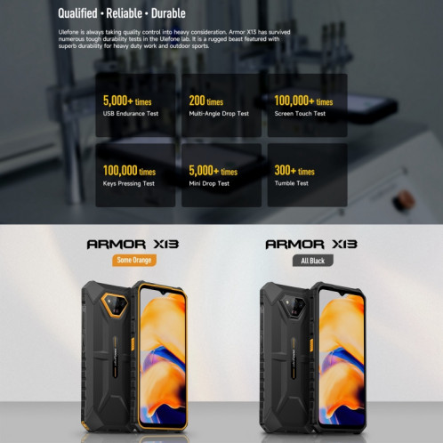 Ulefone Armor X13, 6 Go + 64 Go, téléphone robuste IP68/IP69K, 6,52 pouces Android 13 MediaTek Helio G36 Octa Core, réseau : 4G, NFC, OTG (tout noir) SU401B944-017