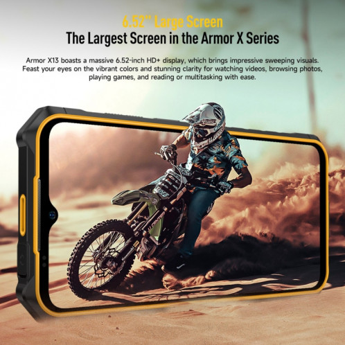  Ulefone Armor X13, 6 Go + 64 Go, téléphone robuste IP68/IP69K, 6,52 pouces Android 13 MediaTek Helio G36 Octa Core, réseau : 4G, NFC, OTG (tout noir) SU401B944-017