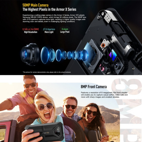  Ulefone Armor X13, 6 Go + 64 Go, téléphone robuste IP68/IP69K, 6,52 pouces Android 13 MediaTek Helio G36 Octa Core, réseau : 4G, NFC, OTG (tout noir) SU401B944-017