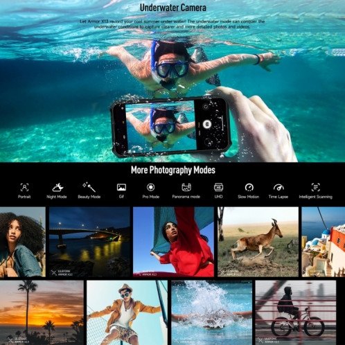  Ulefone Armor X13, 6 Go + 64 Go, téléphone robuste IP68/IP69K, 6,52 pouces Android 13 MediaTek Helio G36 Octa Core, réseau : 4G, NFC, OTG (tout noir) SU401B944-017