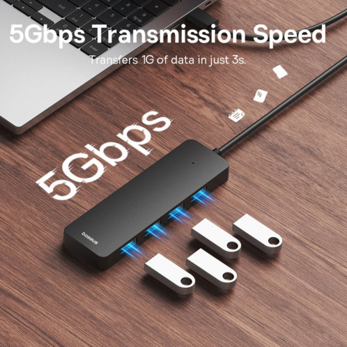 Adaptateur HUB Baseus Ultra Joy Series 4 en 1 USB vers USB3.0x4, longueur du câble : 100 cm (noir) SB003A1453-08
