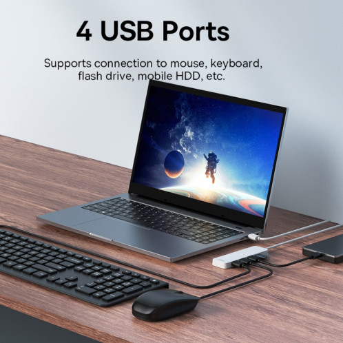 Adaptateur HUB USB vers USB3.0x4 Baseus Ultra Joy Series 4 en 1, longueur du câble : 100 cm (blanc) SB003B1117-08