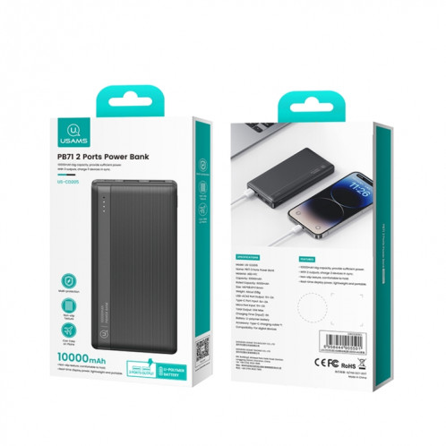 USAMS US-CD205 PB71 10000mAh double batterie externe USB (blanc) SU801B1117-07