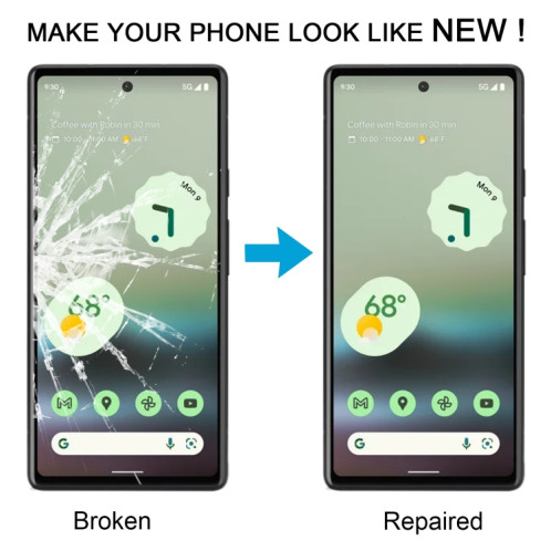 Pour Google Pixel 6a lentille extérieure en verre avec adhésif optiquement transparent OCA SH45031073-07