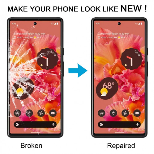 Pour la lentille extérieure en verre de l'écran avant Google Pixel 6 avec adhésif optiquement transparent OCA SH4505721-07