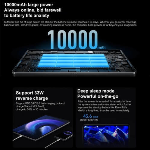 Xiaomi Pad 6 Max 14 pouces, 12 Go + 512 Go, MIUI 14 OS Qualcomm Snapdragon 8+ 4 nm Octa Core, batterie 10000 mAh (noir) SX403A1957-017