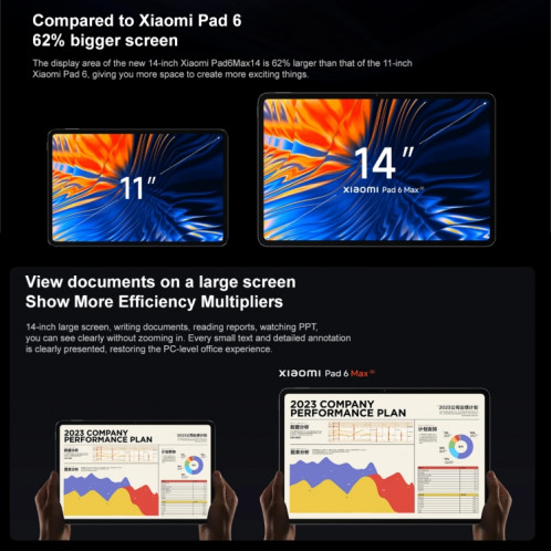 Xiaomi Pad 6 Max 14 pouces, 12 Go + 512 Go, MIUI 14 OS Qualcomm Snapdragon 8+ 4 nm Octa Core, batterie 10000 mAh (noir) SX403A1957-017
