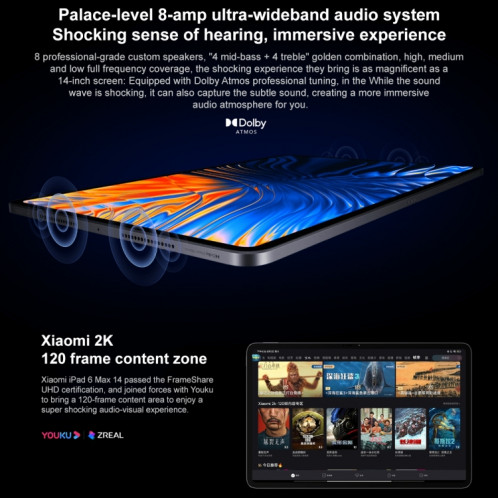 Xiaomi Pad 6 Max 14 pouces, 12 Go + 512 Go, MIUI 14 OS Qualcomm Snapdragon 8+ 4 nm Octa Core, batterie 10000 mAh (noir) SX403A1957-017