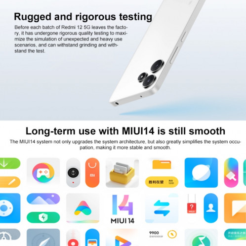 Xiaomi Redmi 12 5G, 8 Go + 256 Go, 6,79 pouces MIUI 14 Qualcomm Snapdragon 4 Gen2 Octa Core jusqu'à 2,2 GHz, réseau : 5G (blanc) SX403A1476-09