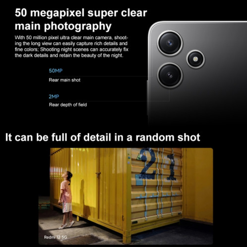 Xiaomi Redmi 12 5G, 8 Go + 256 Go, 6,79 pouces MIUI 14 Qualcomm Snapdragon 4 Gen2 Octa Core jusqu'à 2,2 GHz, réseau : 5G (gris foncé) SX403B1653-09
