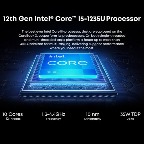 Ordinateur portable CHUWI CoreBook X 14 pouces, 16 Go + 512 Go, Windows 11 Intel Core i5-1235U Deca Core de 12e génération SC2001689-016