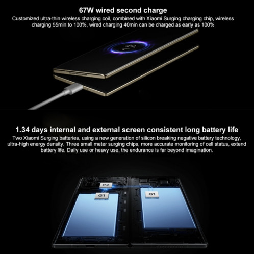 Xiaomi MIX Fold 3 5G, 16 Go + 1 To, 8,03 pouces + 6,56 pouces MIUI Fold Qualcomm Snapdragon 8 Gen2 Octa Core jusqu'à 3,36 GHz, NFC, réseau : 5G (noir) SX201B799-011