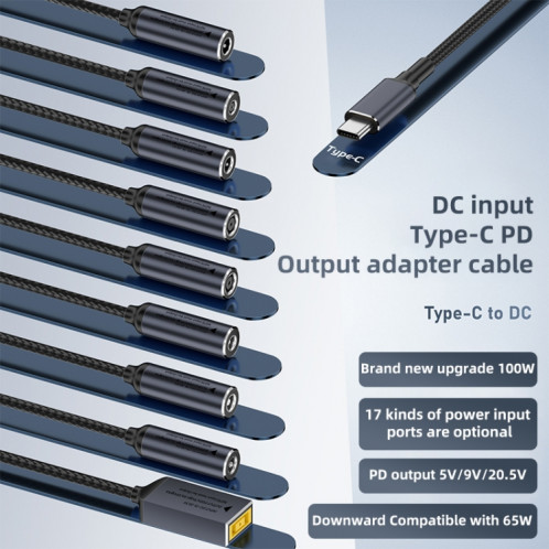 Connecteur adaptateur de charge d'ordinateur DC 4 x 1,7 mm vers USB-C/Type-C mâle 100 W SH2103575-06