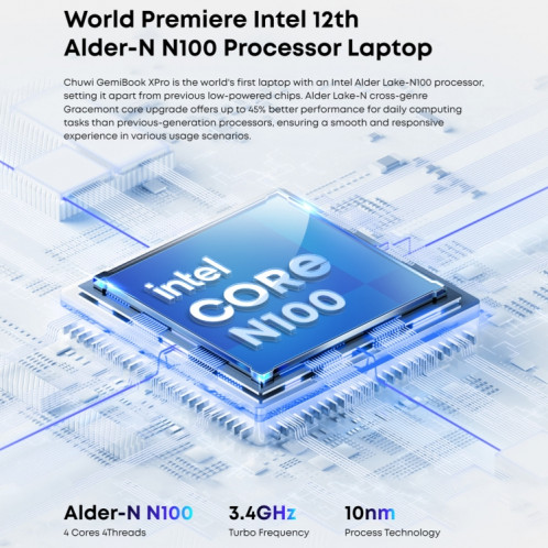 Ordinateur portable CHUWI GemiBook XPro 14,1 pouces, 8 Go + 256 Go, Windows 11 Intel Alder Lake-N N100 Quad Core SC0601760-016
