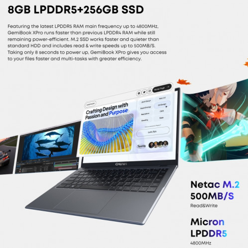 Ordinateur portable CHUWI GemiBook XPro 14,1 pouces, 8 Go + 256 Go, Windows 11 Intel Alder Lake-N N100 Quad Core SC0601760-016