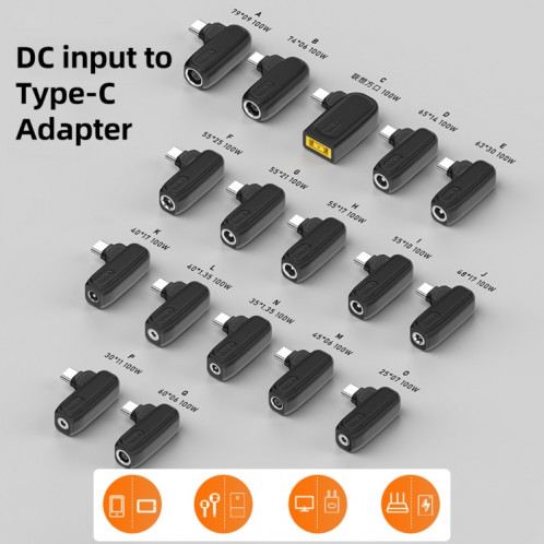 Adaptateur de charge 100 W O 2,5 x 0,7 mm femelle vers USB-C/Type-C mâle. SH3334862-05