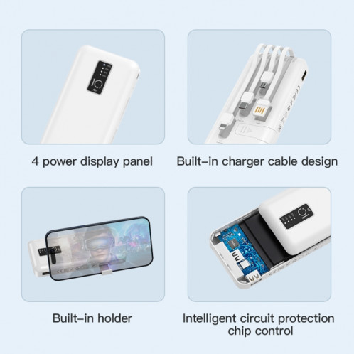 TOTU CPBL-06 Banque d'alimentation polyvalente série II 10 000 mAh avec câble de chargement et support (noir) ST801A1597-06