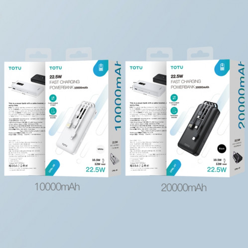 TOTU CPBL-06 Banque d'alimentation polyvalente série II 10 000 mAh avec câble de chargement et support (noir) ST801A1597-06