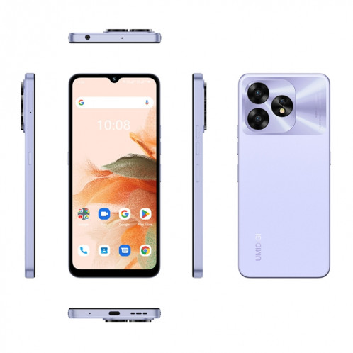  UMIDIGI A15C, 8 Go + 128 Go, identification faciale et identification par empreinte digitale latérale, 6,7 pouces Android 13 Unisoc T606 Octa Core, réseau : 4G, NFC, OTG (violet lavande) SU804E206-016