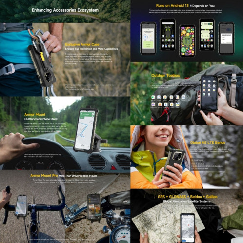  Ulefone Armor 22, 8 Go + 256 Go, téléphone robuste IP68/IP69K, 6,58 pouces Android 13 MediaTek Helio G96 Octa Core, réseau : 4G, NFC, OTG (certains verts) SU102A673-012